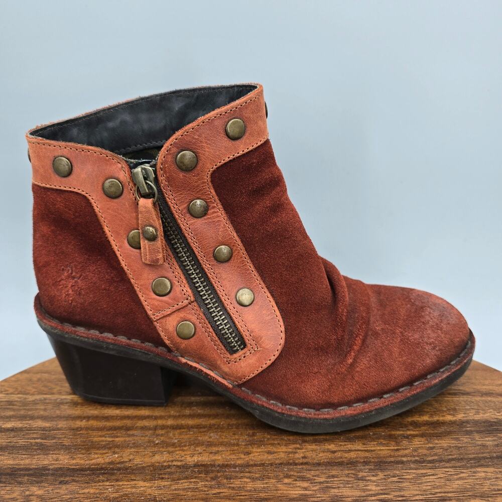 Fly London Duke Boots Womens 6.5 M Red Suede Leather Zip Up Block Heel Booties